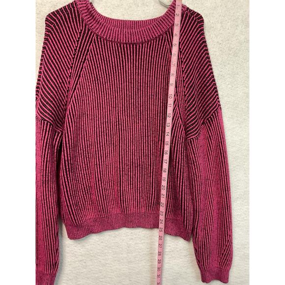 No Boundaries Sweater Womens 2XL Pink Black Striped Chenille Pullover Soft Cozy - Picture 2 of 8
